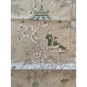 2 SCHUMACHER Fisherman of Cathay Toile Print Beige Polished Cotton Sample 25x26